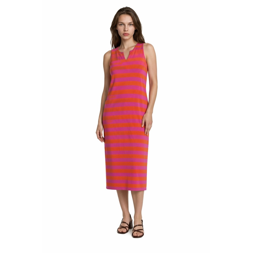 FOIL Tank Dress Women's Size Medium Pink Orange Striped 100% Cotton Midi